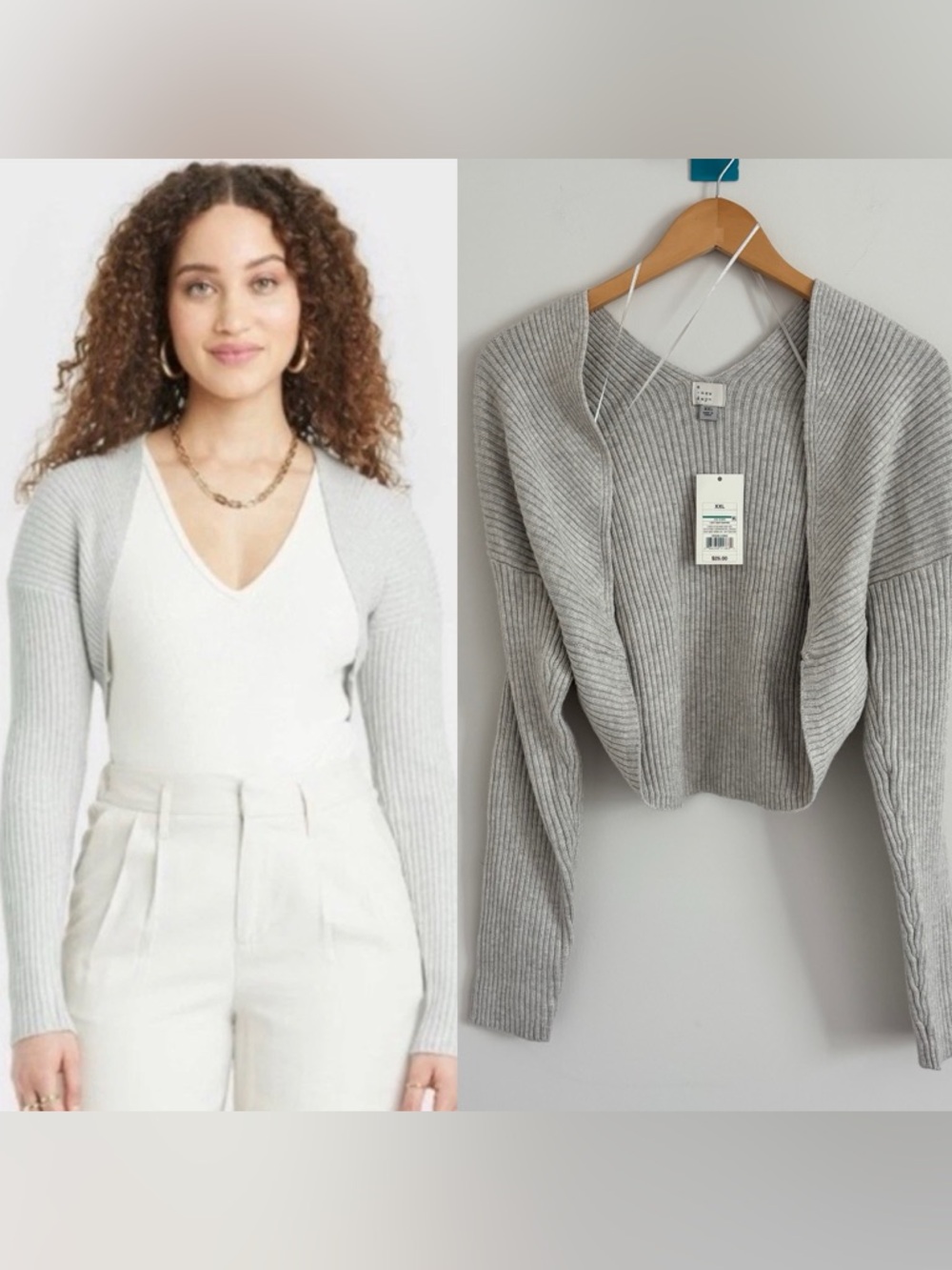 A New Day Women's Bolero Knitted Cardigan Size Medium Light Gray Size  XXL NEW